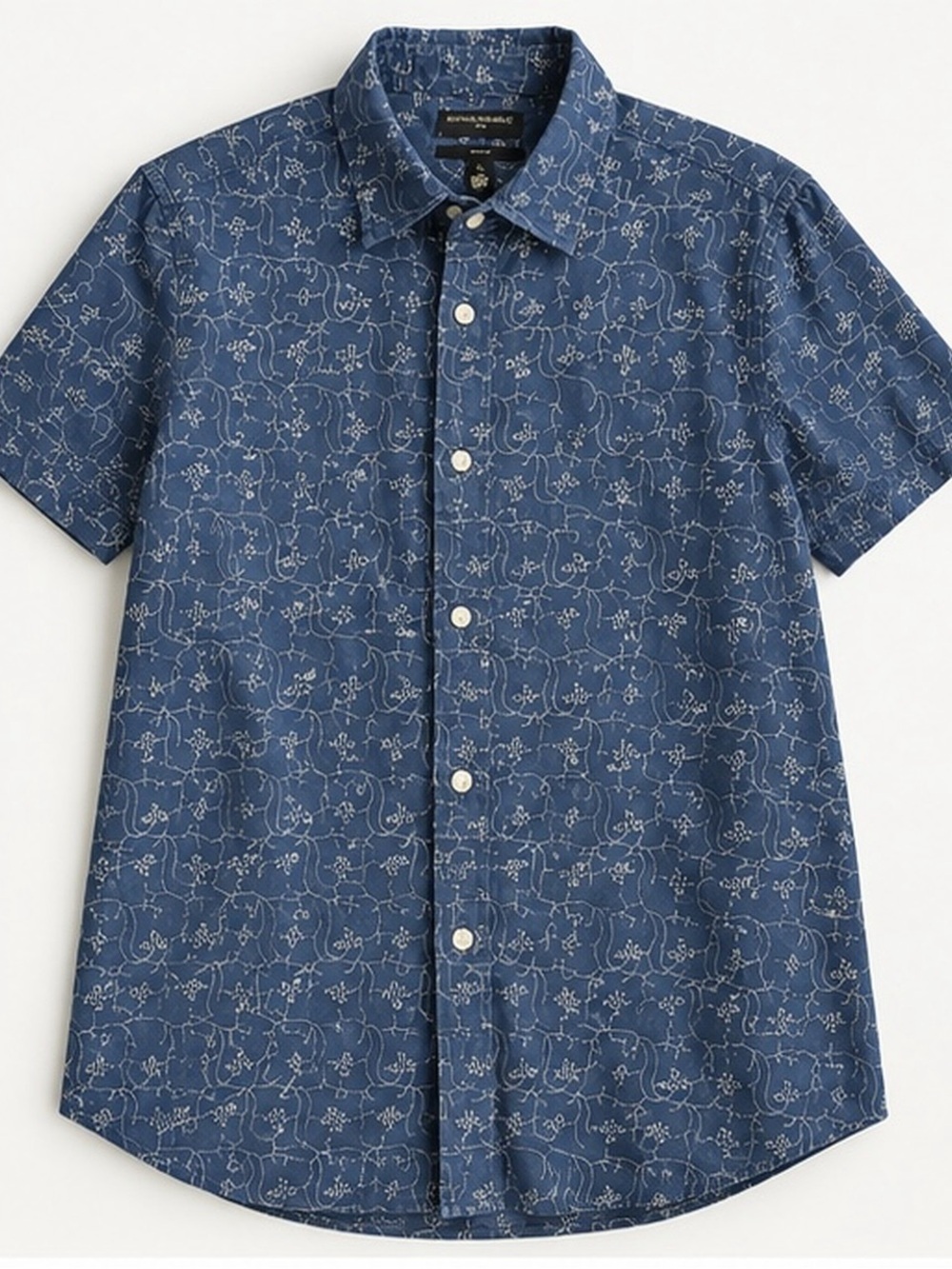 Banana Republic Mens L Slim Fit Linen Cotton Shirt Blue Floral Short Sleeve NWT